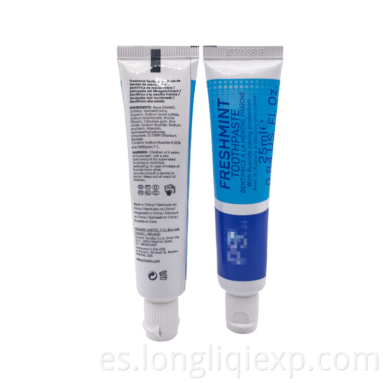 25 ml de pasta de dientes de menta con aliento fresco con protección de flúor para las caries